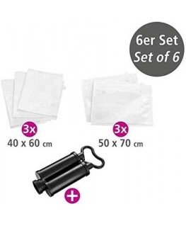 Vacuum storage bag set of plastic bags + pump - 40 x 60 cm (3 pcs), 50 x 70 cm (2 pcs), WENKO