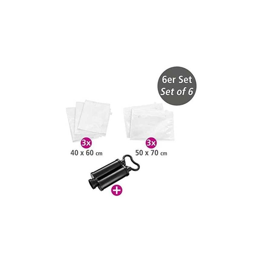 Vacuum storage bag set of plastic bags + pump - 40 x 60 cm (3 pcs), 50 x 70 cm (2 pcs), WENKO