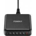 FoneKit GaN PD 200W AC power adapter, USB-A + 5 x USB-C, black FoneKit GaN PD 200W AC power adapter, USB-A + 5 x USB-C, black