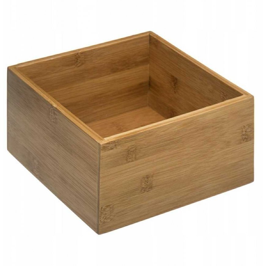 Bamboo Sandėliavimo laikiklis, kvadratinė laikymo dėžutė, bambukas, 18 x 18 x 9,5 cm – 3