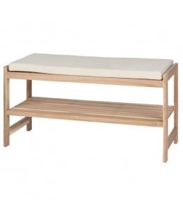 Wooden shoe cabinet with seat made of linen imitation material ACINA, natural color, Wenko