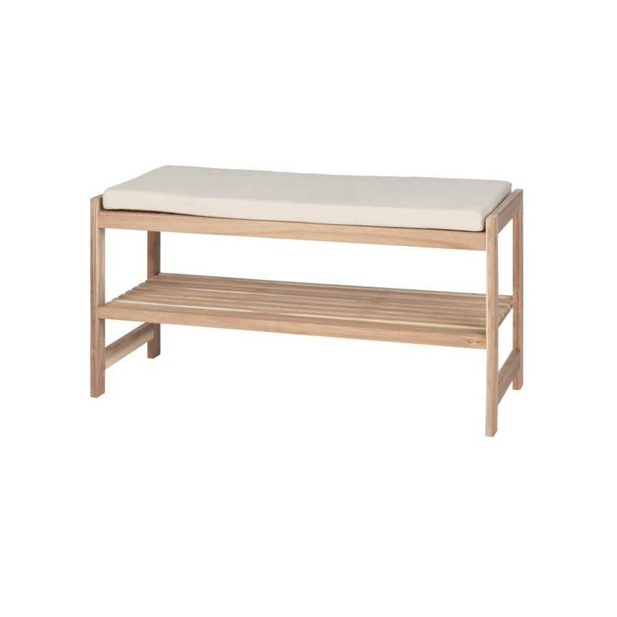 Wooden shoe cabinet with seat made of linen imitation material ACINA, natural color, Wenko