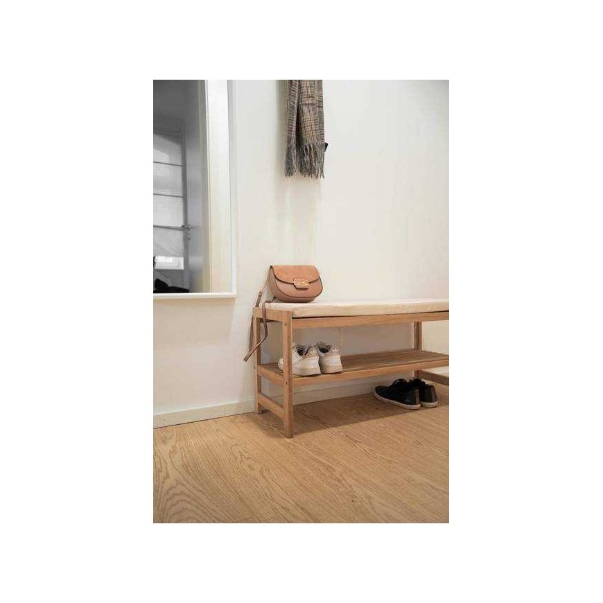 Wooden shoe cabinet with seat made of linen imitation material ACINA, natural color, Wenko – 4