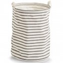Practical laundry basket, foldable, two carrying handles, 100% cotton, white with gray horizontal stripes, Zeller brand