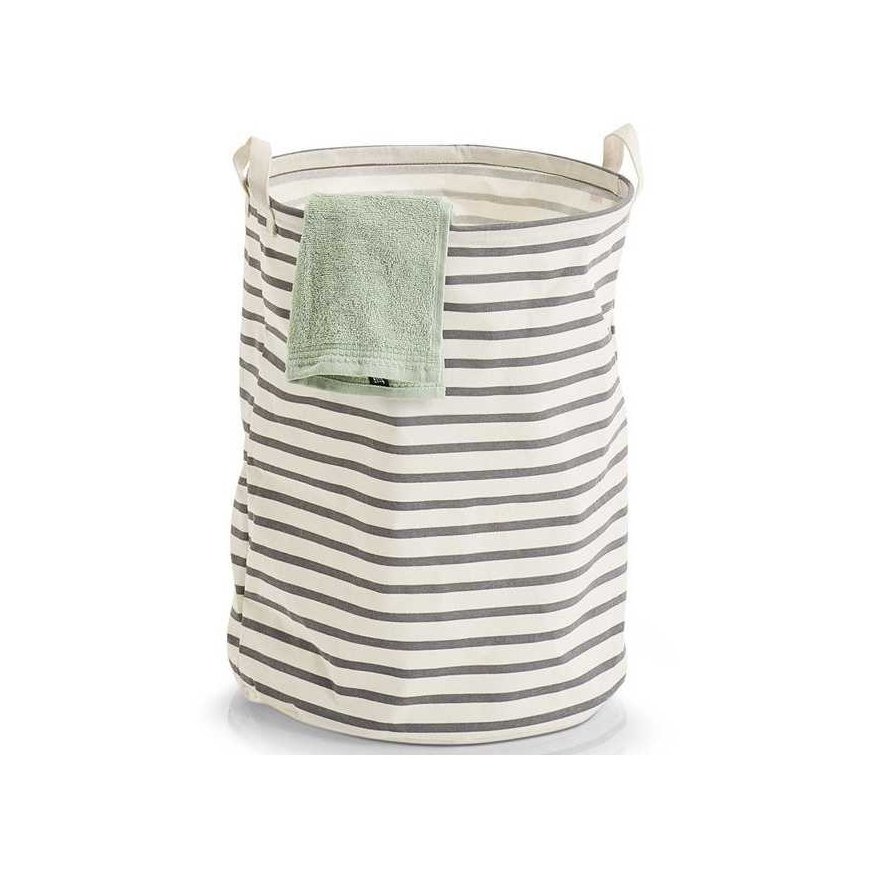 Practical laundry basket, foldable, two carrying handles, 100% cotton, white with gray horizontal stripes, Zeller brand – 2