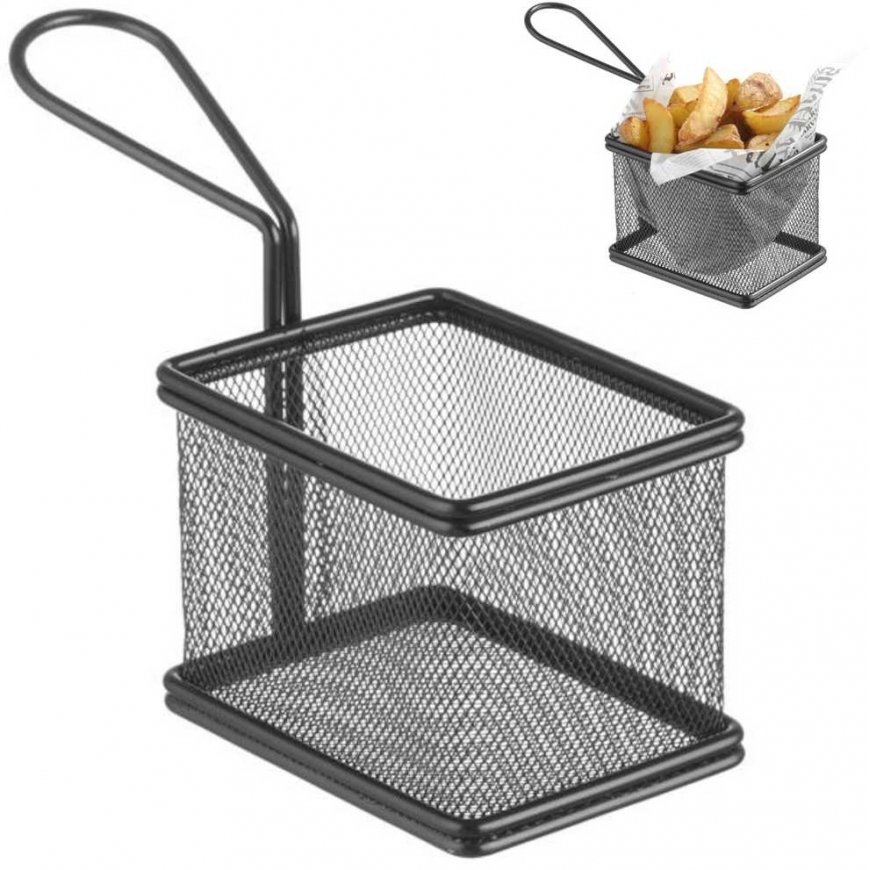 Hendi Miniature basket for fried snacks with handle, black