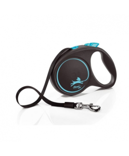 Trixie Flexi BLACK DESIGN, tape leash, L: 5 m, blue, up to 50kg