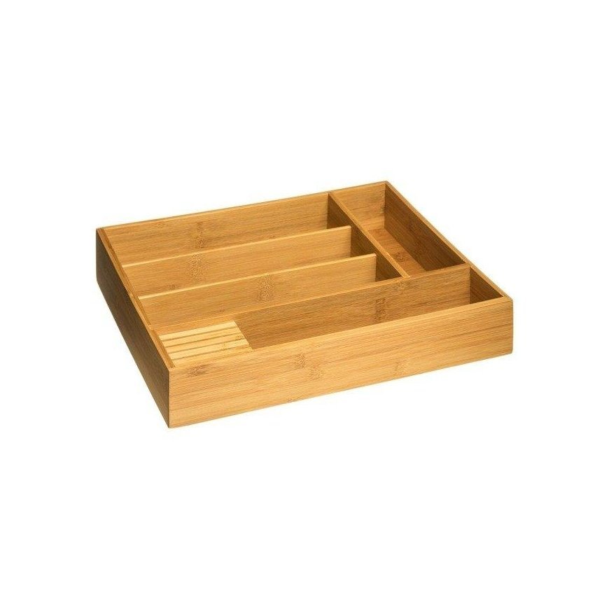 Bamboo ruokailuvälinelaatikon järjestäjä, 100 % bambua, 5 lokeroa, 38 x 28 cm.