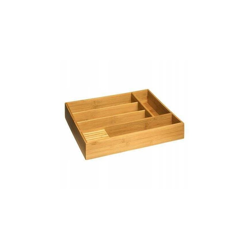 Bamboo ruokailuvälinelaatikon järjestäjä, 100 % bambua, 5 lokeroa, 38 x 28 cm. – 4
