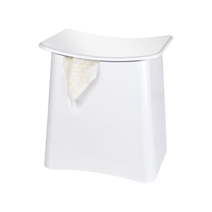 Laundry basket with seat, white, WENKO
