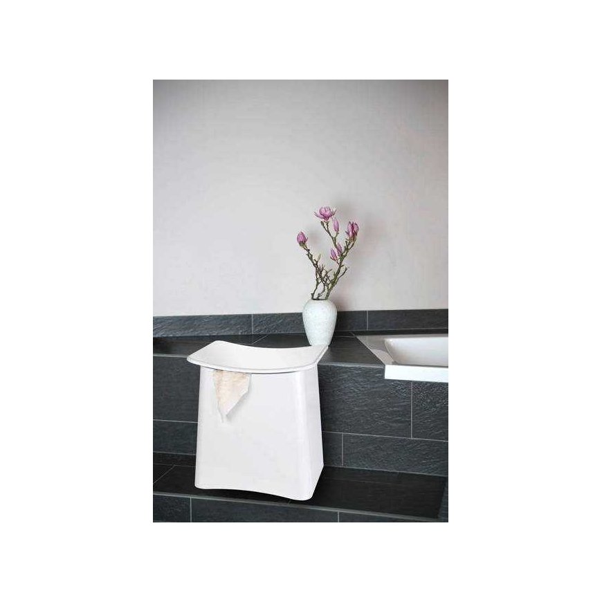Laundry basket with seat, white, WENKO – 5