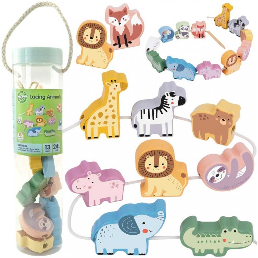 WOOPIE Green Wooden Building Blocks Educational Toy ZOO Montessori 13 pcs.