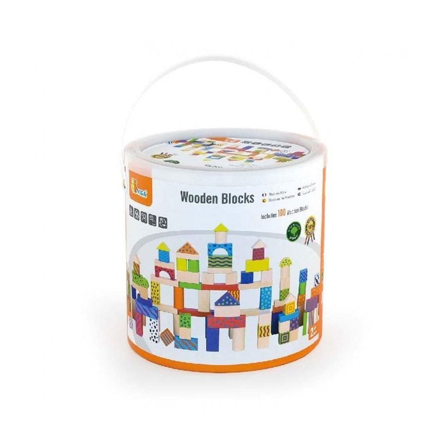 Set of wooden colored blocks in a bucket 100 pcs. Viga – 2