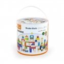 Set of wooden colored blocks in a bucket 100 pcs. Viga