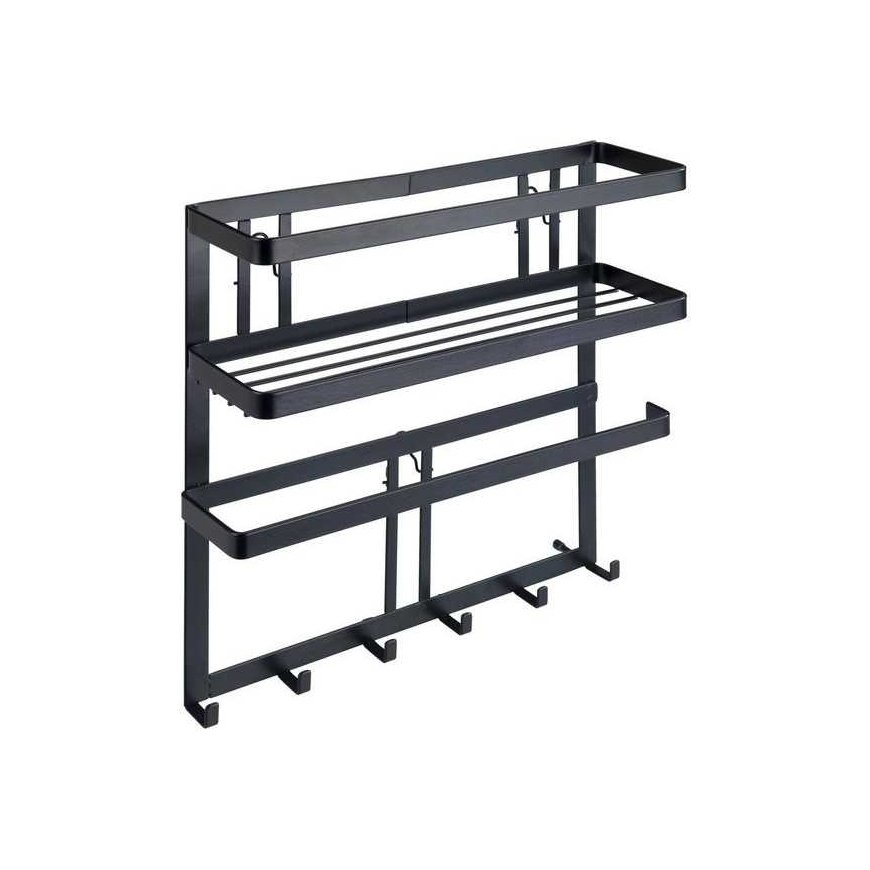 Multifunctional kitchen shelf GALA with paper towel holder and hooks, black, WENKO – 2
