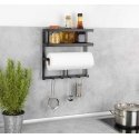 Multifunctional kitchen shelf GALA with paper towel holder and hooks, black, WENKO Multifunctional kitchen shelf GALA with paper towel holder and hooks, black, WENKO