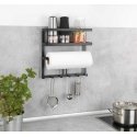 Multifunctional kitchen shelf GALA with paper towel holder and hooks, black, WENKO Multifunctional kitchen shelf GALA with paper towel holder and hooks, black, WENKO