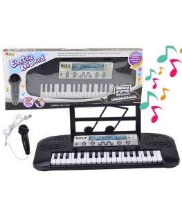 Lean Toys Electric Piano for Kids, Microphone Stand, Black