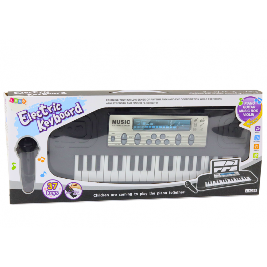 Lean Toys Elektrinis pianinas vaikams, mikrofono stovas, juodas – 4