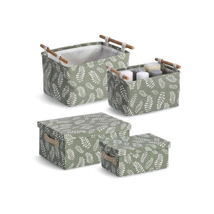 Cotton Box with lid, cotton, leaf motif – 5