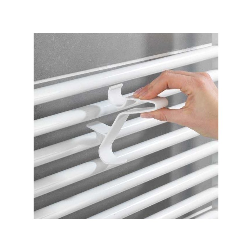 Neo 3 Flexi bathroom hanger set, for mounting on tubular radiator, white, plastic, stable mounting, WENKO – 3