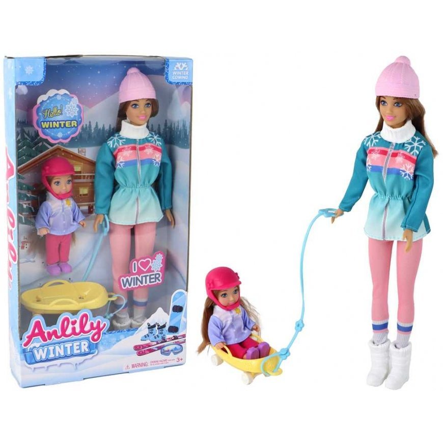 Lean Toys Anlily Dolls Mother and Daughter Sledding Set