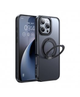 McDodo PC-4932 MagSafe kotelo iPhone 16 Prolle jalustalla (musta)