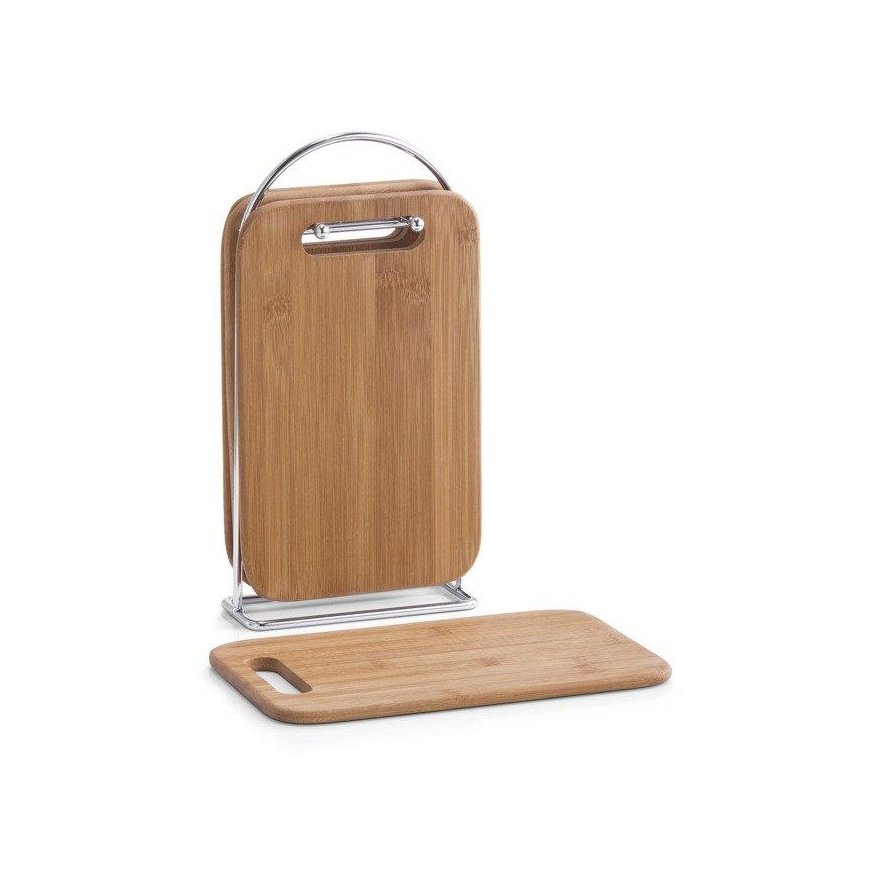 Bamboo Set of 4 bamboo kitchen boards + shelf, ZELLER