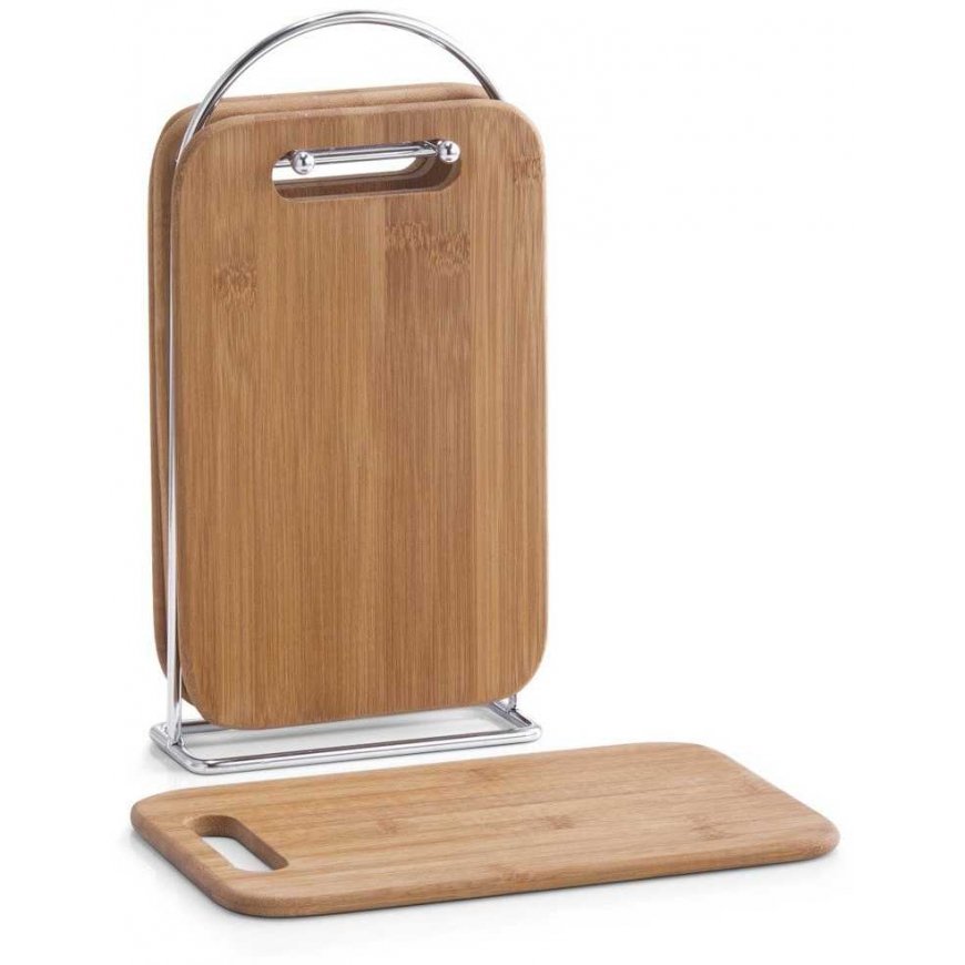 Bamboo Set of 4 bamboo kitchen boards + shelf, ZELLER – 3