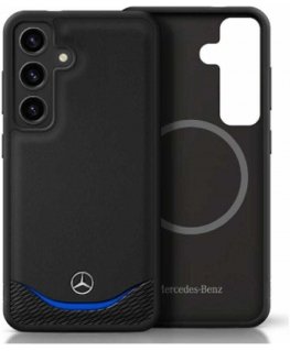 Case Mercedes Leather Contrasted Blue Horizontal Curve MagSafe for Samsung Galaxy S25 black