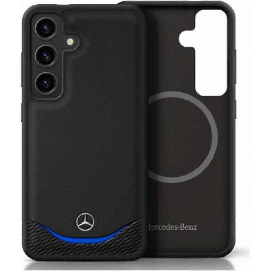 Case Mercedes Leather Contrasted Blue Horizontal Curve MagSafe for Samsung Galaxy S25 black