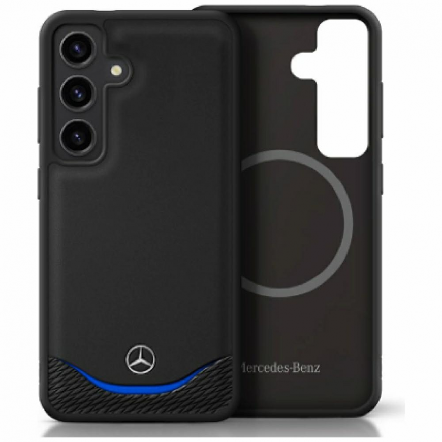 Case Mercedes Leather Contrasted Blue Horizontal Curve MagSafe for Samsung Galaxy S25 black – 2