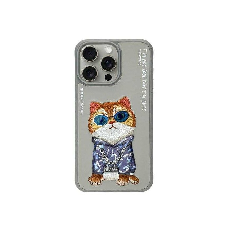 Nimmy Apple iPhone 15 Pro 6.1" dėklas telefonui pilkos spalvos Glasses Cool Cat