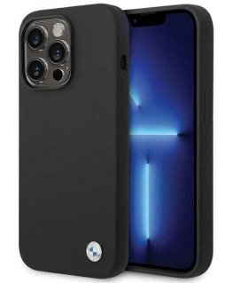 BMW BMHCP15XSILBK Apple iPhone 15 Pro Max 6.7" black silicone phone case Metal Logo