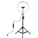 Puluz LED žiedinė lempa 30cm, su trikoju stovu iki 1.1m ir telefono laikikliu, USB