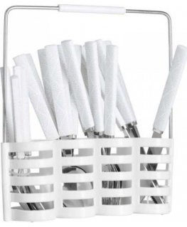 Dekoracja Domu Steel Cutlery set for 6 people with stand, stainless steel, white