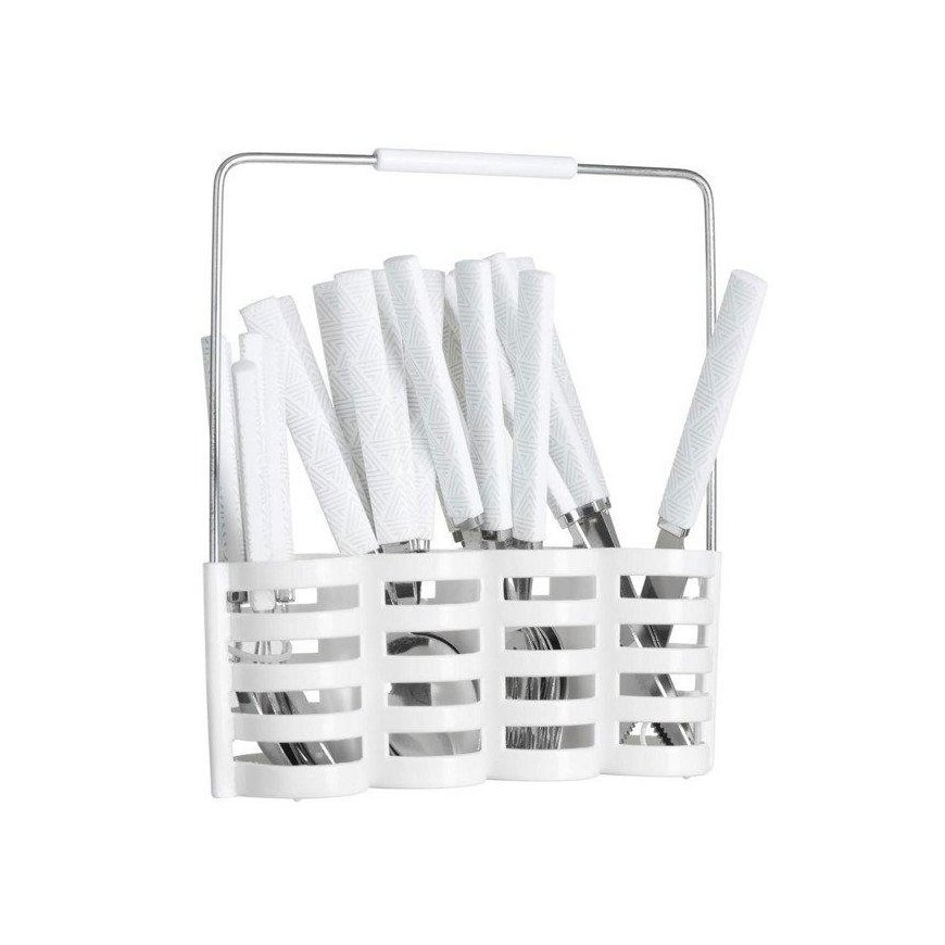 Dekoracja Domu Steel Cutlery set for 6 people with stand, stainless steel, white – 2