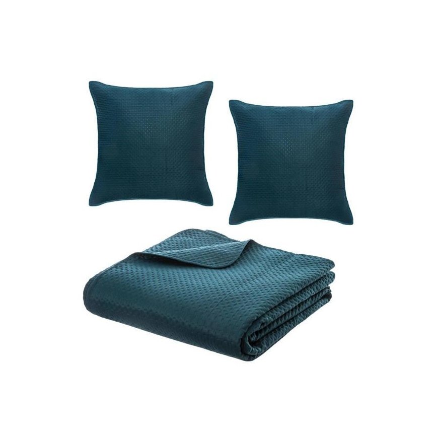 Atmosphera Navy päiväpeite 240 x 260 cm ja kaksi tyynyliinaa 60 x 60 cm.