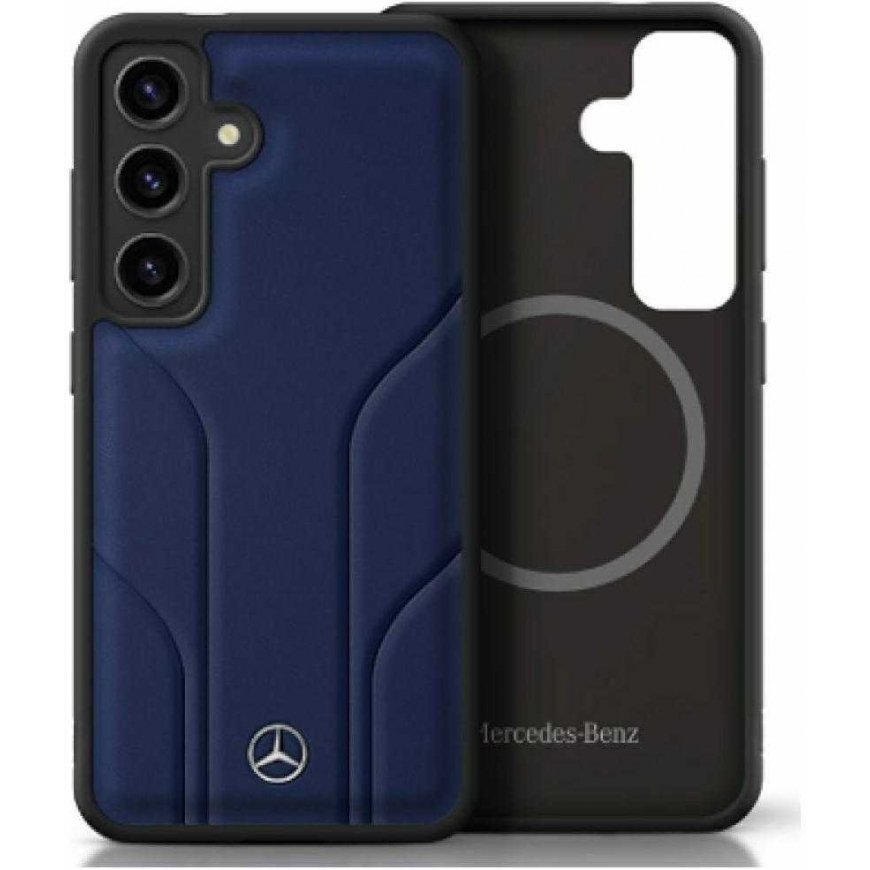 Case Mercedes Leather Debossed Lines MagSafe for Samsung Galaxy S25 blue