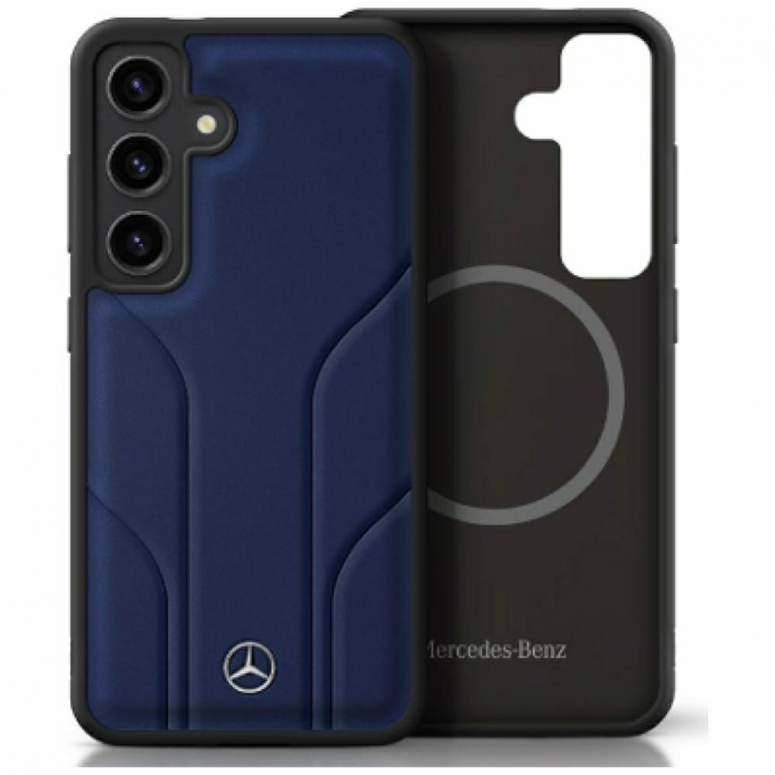 Case Mercedes Leather Debossed Lines MagSafe for Samsung Galaxy S25 blue – 2