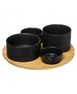 Bamboo Stone Snack Bowl Set on Bamboo Tray