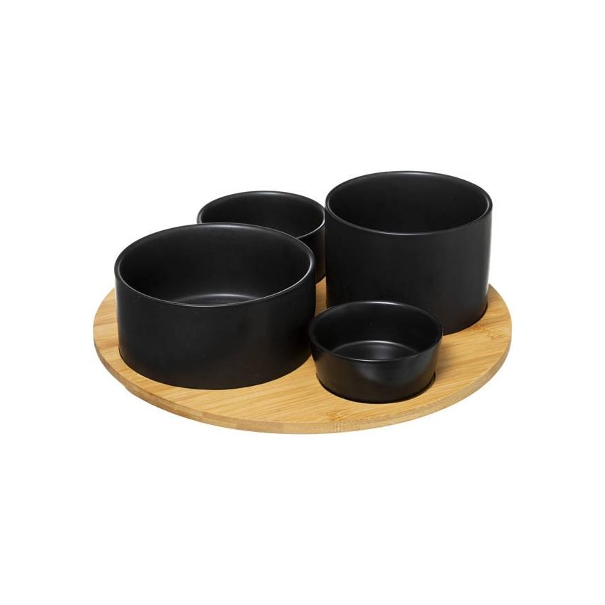 Bamboo Stone Snack Bowl Set on Bamboo Tray