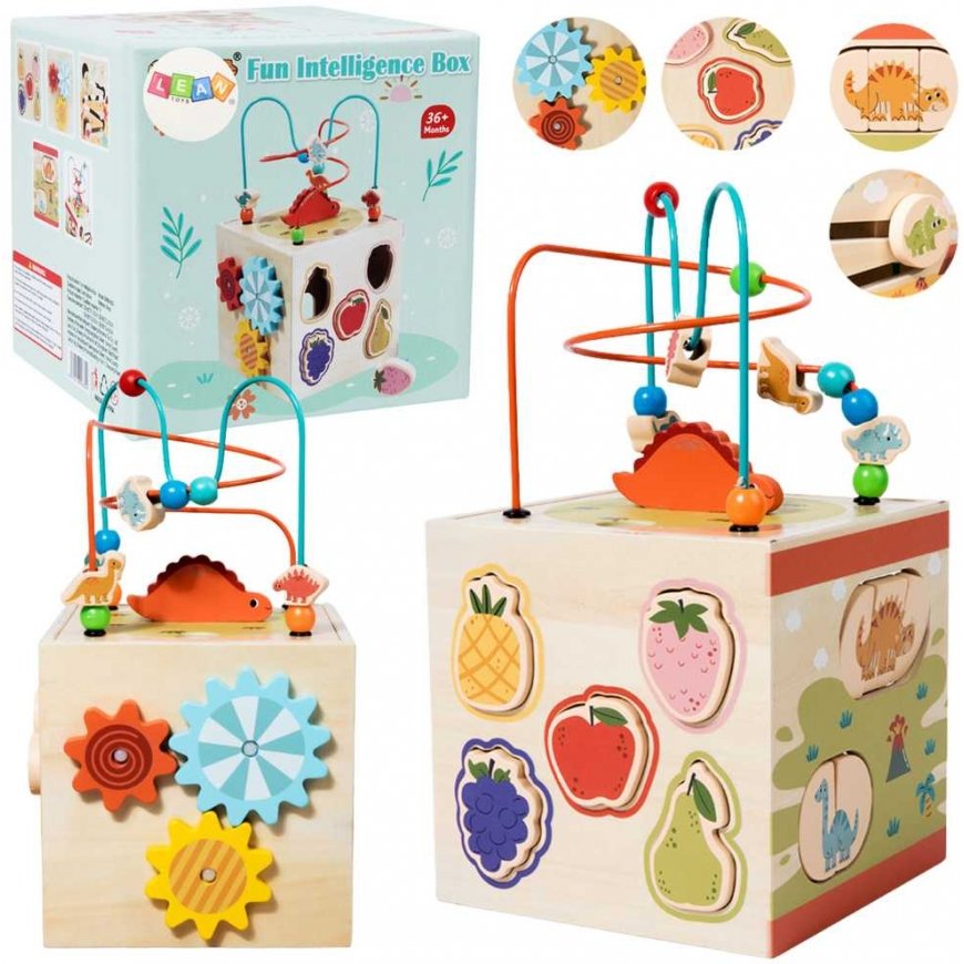 Lean Toys Mokomasis kubas sensorinis rūšiuotojas 5 lygių medinis