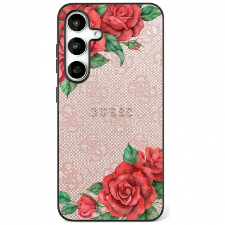 Case Guess Leather 4G Flowers Print Metal Classic Logo MagSafe Samsung Galaxy S25 pink – 2