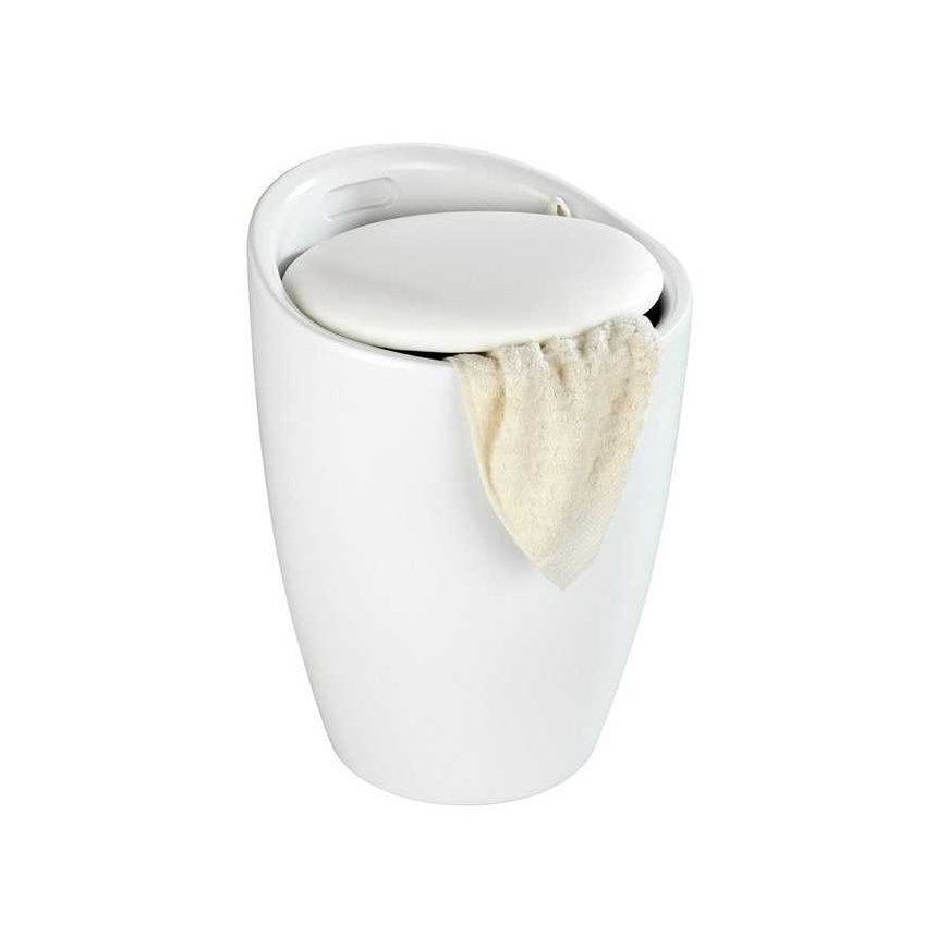 Laundry basket with seat CANDY, white, 2in1, WENKO – 2