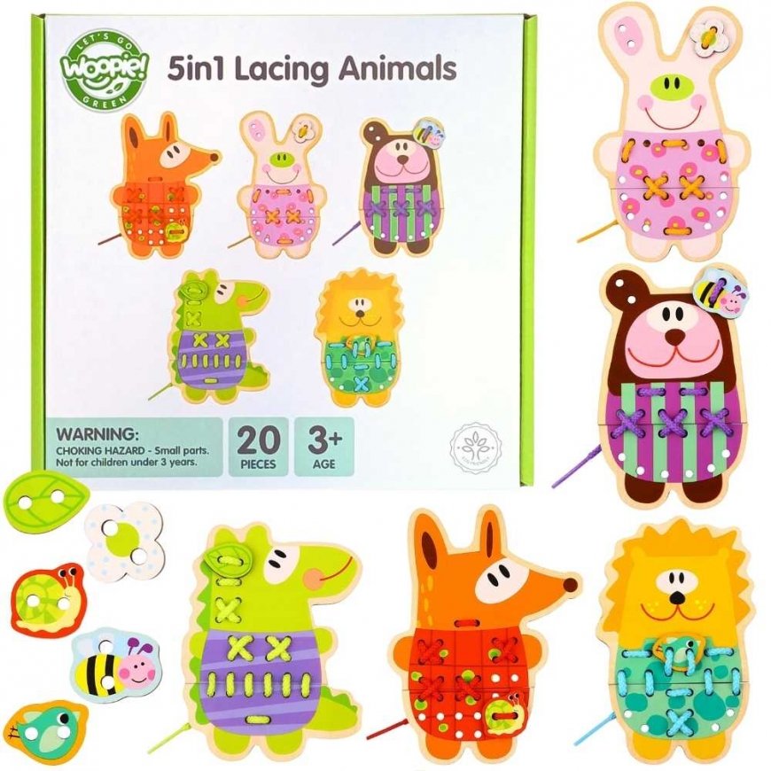 WOOPIE Green Wooden Shoelaces 5in1 Animals