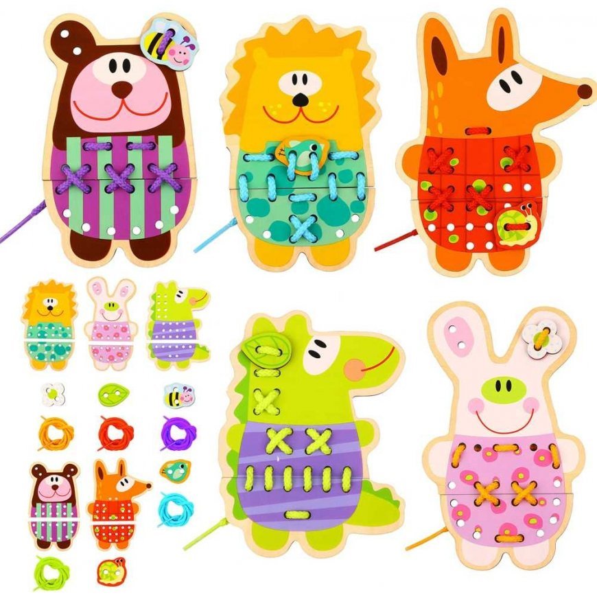 WOOPIE Green Wooden Shoelaces 5in1 Animals for Threading – 2