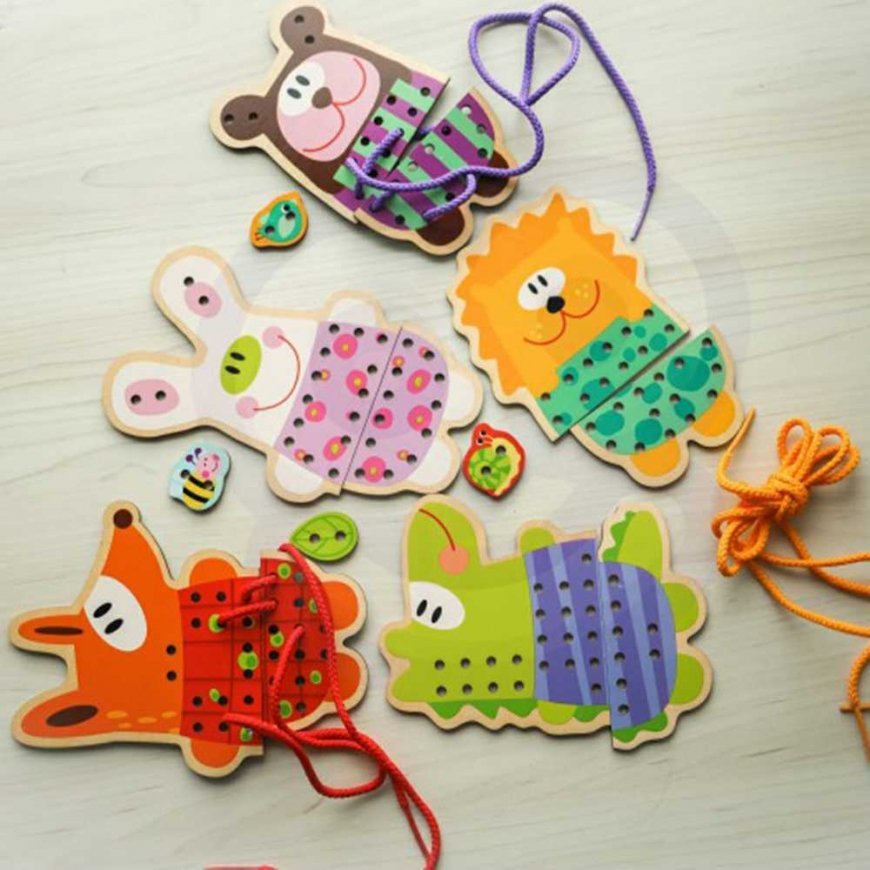 WOOPIE Green Wooden Shoelaces 5in1 Animals for Threading – 3