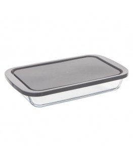 Higieninis stiklinis maisto laikymo konteineris 29 x 18 cm su sandariu dangteliu RECT GLASS MOLD