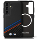 Case BMW Leather Tricolor Crossing Stripes MagSafe Samsung Galaxy S25 black Case BMW Leather Tricolor Crossing Stripes MagSafe Samsung Galaxy S25 black